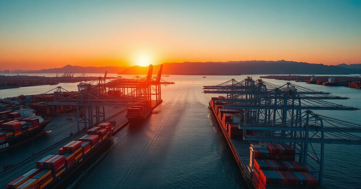 International seaport with cargo ships and containers representing Latin America trade routes from China